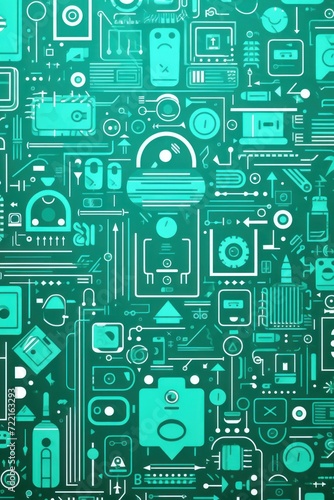 Mint green abstract technology background using tech devices and icons
