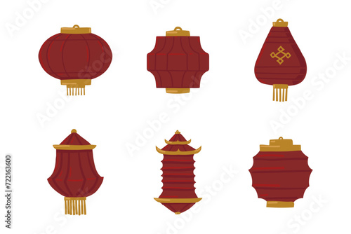 Chinese Lantern with Flat Hand Drawn Style (ID: 722163600)