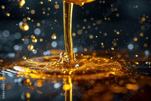 motor oil splash with black background. pouring lubricant liquid.
