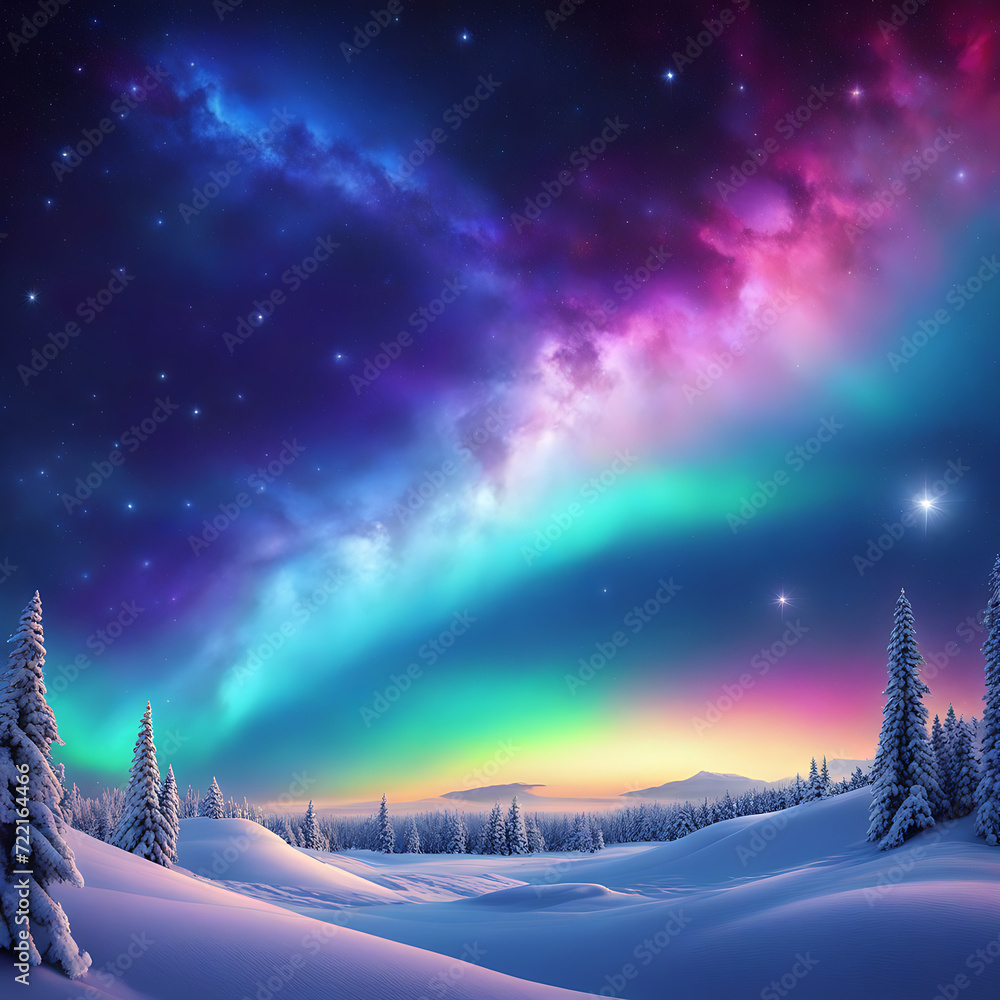 background starry sky planets galaxies constellations nebulae northern lights night snow aurora borealis