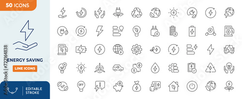 Saving energy Line Editable Icons set. Editable stroke. Vector illustration	
