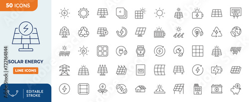 Solar Energy Line Editable Icons set. Solar Energy icons Pixel perfect. solar panels, sun, generator, energy,