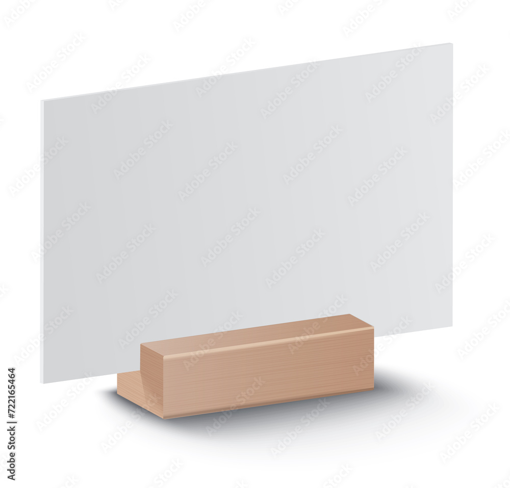 Blank card holder. Mockup template or menu frame. Realistic blank paper sheet. Desktop identification plate, nameplate isolated on white background Blank card holder. Mockup template or menu frame. Realistic blank paper sheet. Desktop identification plate, nameplate isolated on white background