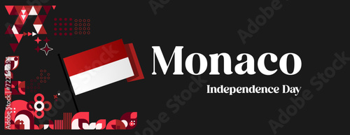 Monaco Independence Day banner in colorful modern geometric style. Happy independence and national day greeting card cover with typography. Vector illustration for national holiday celebration party
