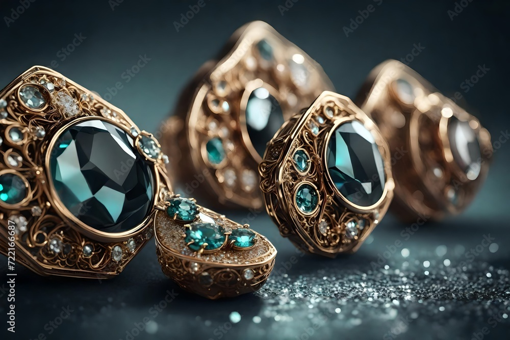A dazzling close-up of a pair of elegant earrings, the HD camera capturing the intricate details and sparkling gemstones in enchanting A dazzling close-up of a pair of elegant earrings, the HD camera capturing the intricate details and sparkling gemstones in enchanting