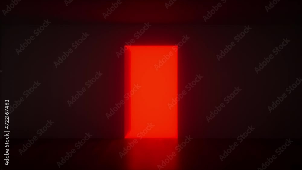 Door opens and red light shines into a dark room. Concept of passage to hell. Door opens and red light shines into a dark room. Concept of passage to hell.