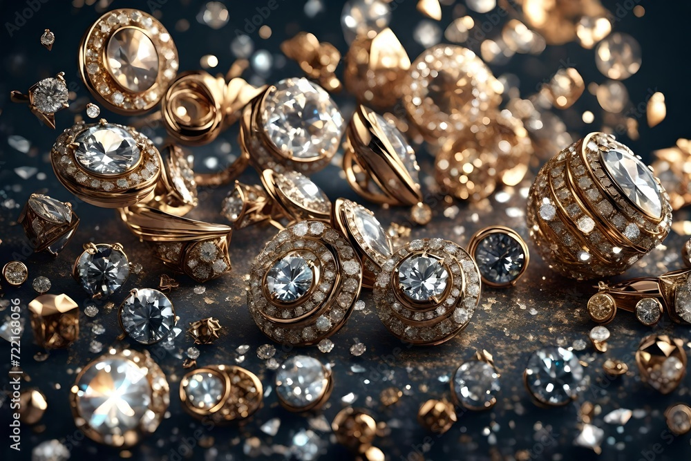 A visually stunning scene featuring a collection of diverse diamond earrings, the HD camera revealing the play of light on different cuts and carats, presented in enchanting A visually stunning scene featuring a collection of diverse diamond earrings, the HD camera revealing the play of light on different cuts and carats, presented in enchanting