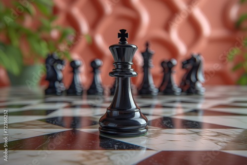 Black and white chess figures board posing in the front Generated by AI