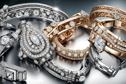 An artful composition showcasing a variety of diamond bracelets, the high-definition camera highlighting their unique designs and luxurious allure in vivid