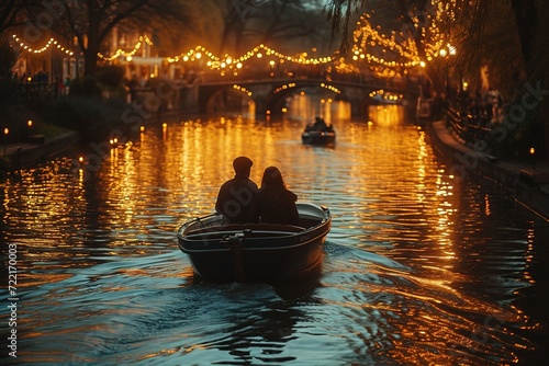 Romantic candlelit boat ride with a couple surrounded by reflections © create