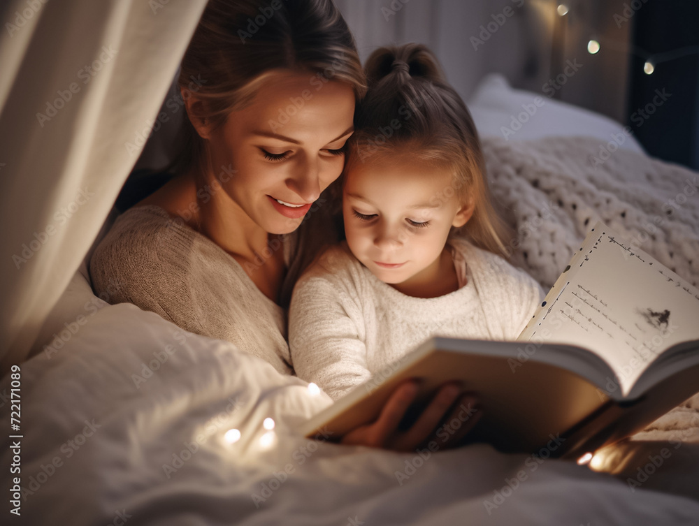 A mother reading with her daughter, quality time A mother reading with her daughter, quality time