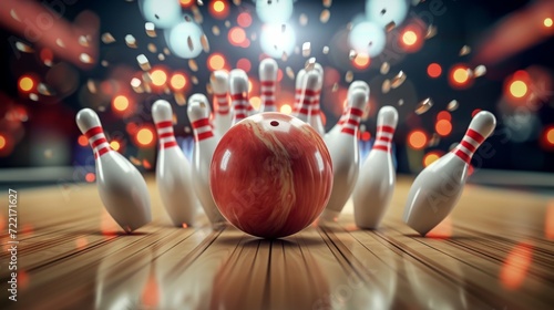 Fotografering Bowling strike hit with fire explosion