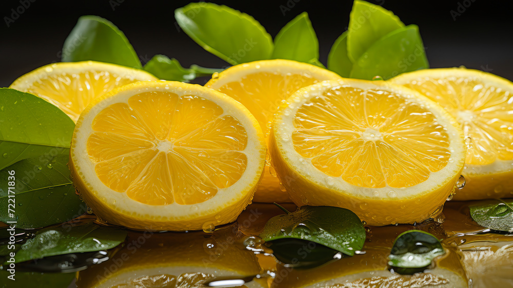 Fresh Yellow Lemons with Water Droplets: Zesty, Organic Citrus for Healthy Detox Lifestyle - Ideal for Wellness and Natural Energy Campaigns - Ai Generated Fresh Yellow Lemons with Water Droplets: Zesty, Organic Citrus for Healthy Detox Lifestyle - Ideal for Wellness and Natural Energy Campaigns - Ai Generated