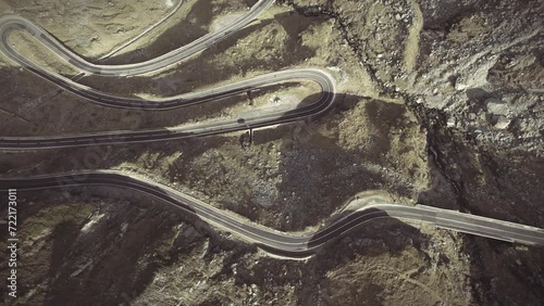 Top down drone shot of curvy mountain road