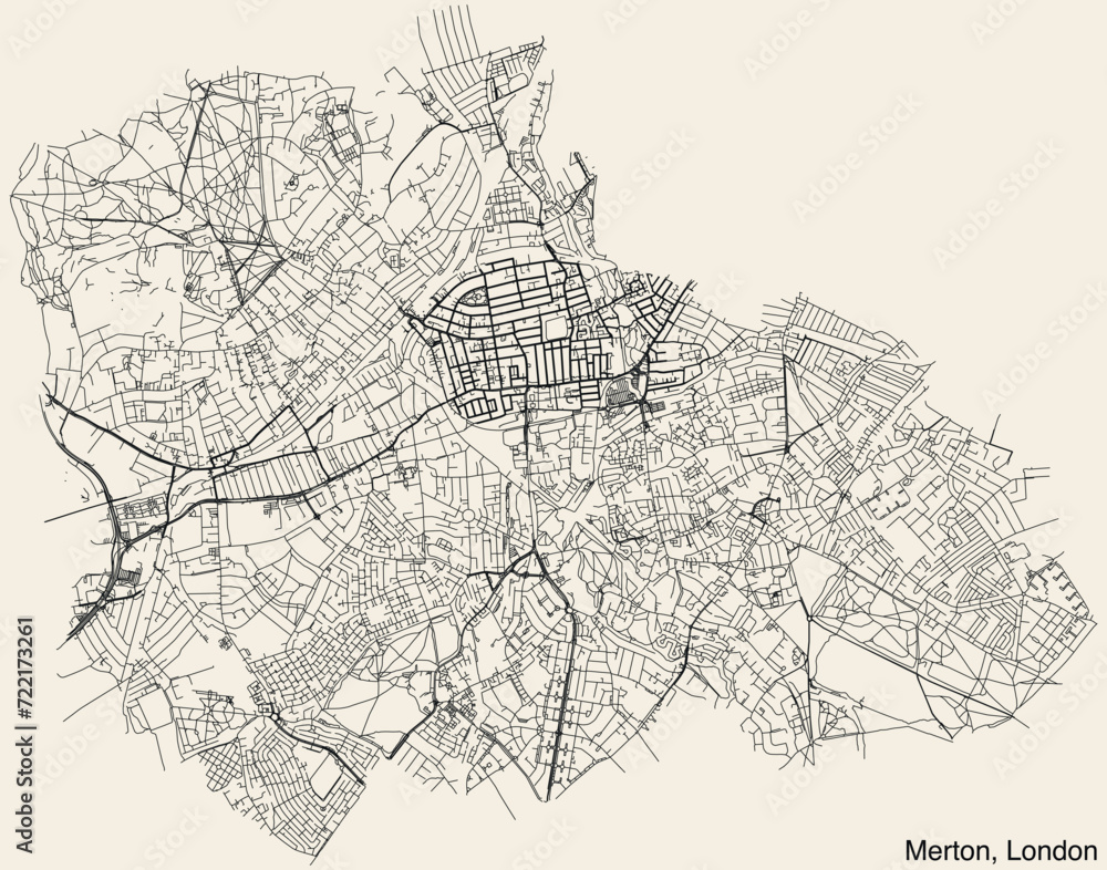 Street roads map of the BOROUGH OF MERTON, LONDON