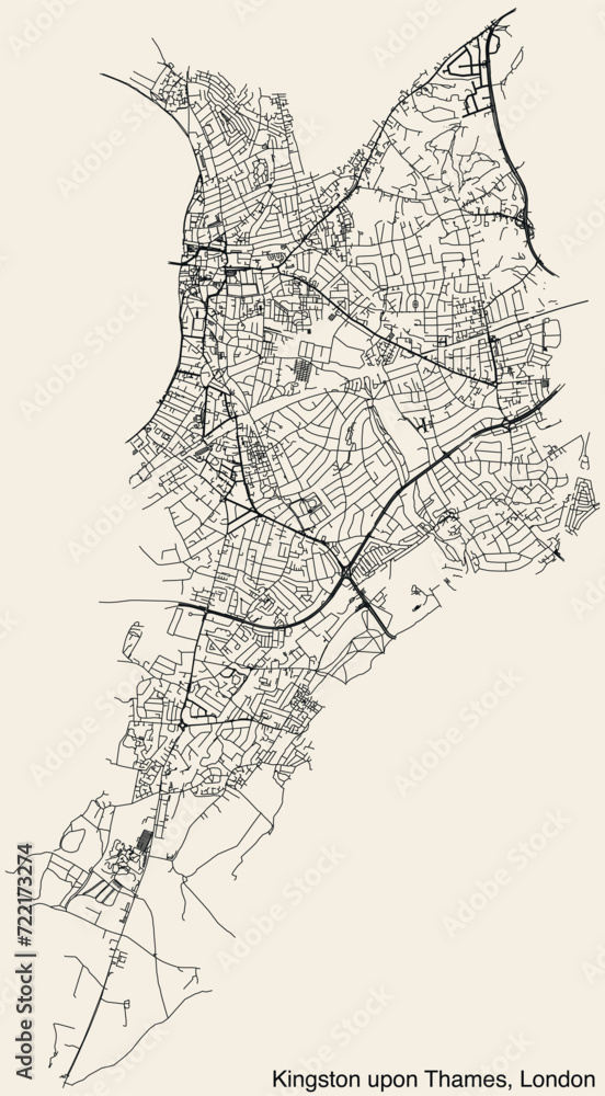 Fototapeta premium Street roads map of the ROYAL BOROUGH OF KINGSTON UPON THAMES, LONDON