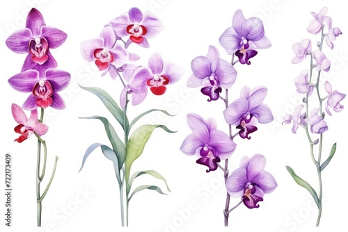Orchid several pattern flower, sketch, illust, abstract watercolor, flat design, white background
