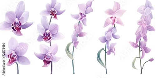 Orchid several pattern flower, sketch, illust, abstract watercolor, flat design, white background