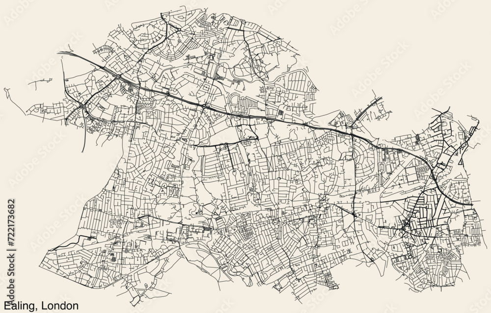 Naklejka premium Street roads map of the BOROUGH OF EALING, LONDON