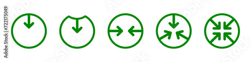 Reduce symbol icon set in green color. Reduce recycle compress symbol icon set. Transform, modify, convert, reuse icon set in green color isolated on white background. 