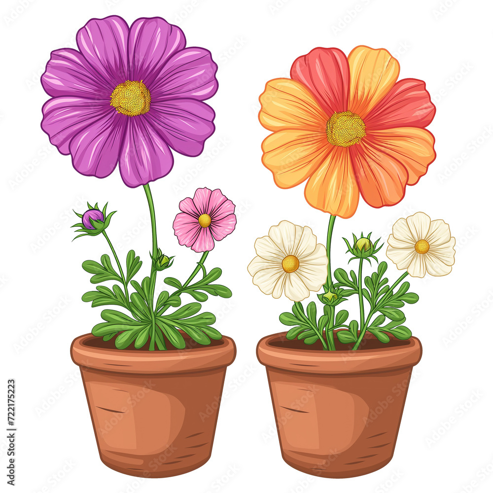 Cosmos flowers in pots isolated on a transparent background