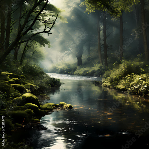 A tranquil river winding through a dense forest.
