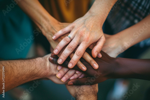Close-up of hands of business people showing unity with each other