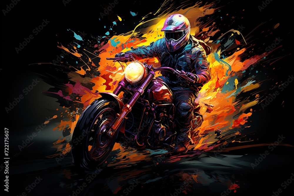 Graffiti with a male biker motorcyclist racer on sports motorcycle bike