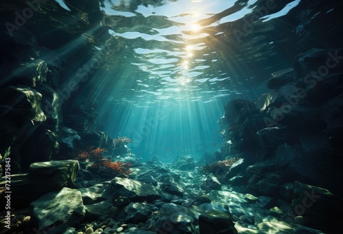 An ethereal world of vibrant colors and graceful movement, as the sunlight dances through the crystal clear water of the reef, surrounded by a diverse array of marine life and lush seaweed
