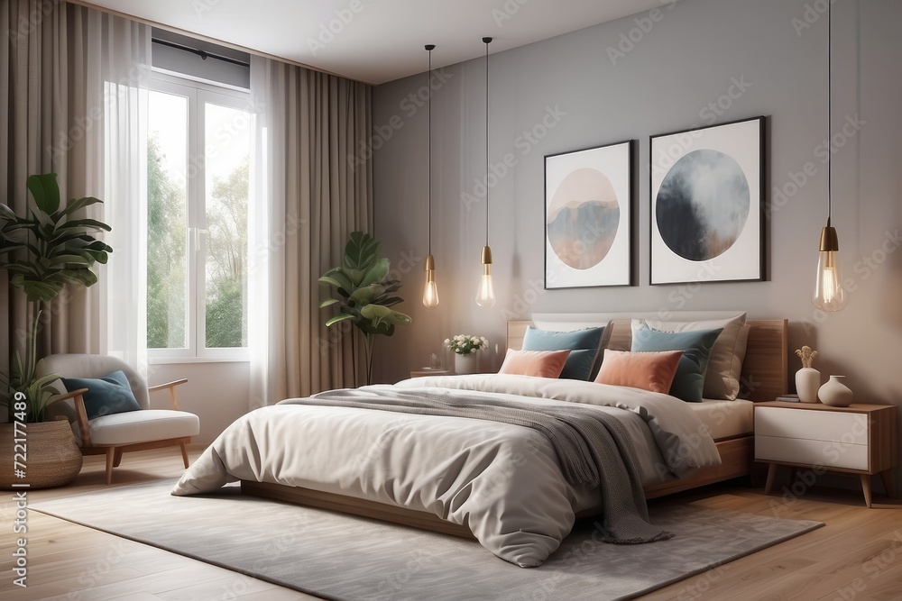Interior design of cozy bedroom at home