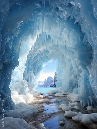 A mesmerizing arctic oasis, where the elements of nature clash as the ice formations and water coexist in a stunning glacier cave