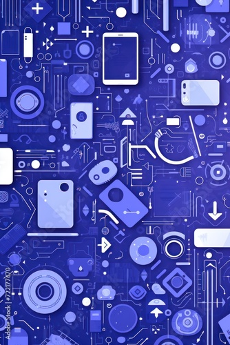 Periwinkle abstract technology background using tech devices and icons