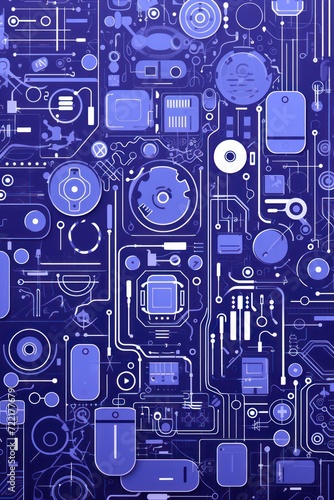 Periwinkle abstract technology background using tech devices and icons