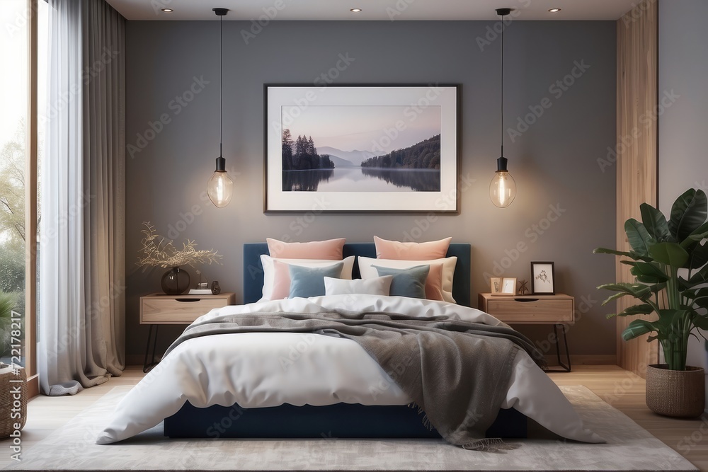 Interior design of cozy bedroom at home