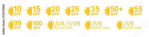 SPF 50 icon. Sun protection for skin. UVA UVB sunscreen protection. SPF icon for or skin cosmetics packaging. Vector
