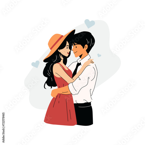 Man and Woman Hug Each Other Romantically, Flat Style.