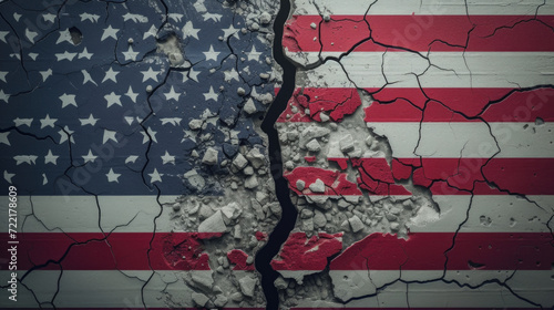 Obraz na płótnie Cracked USA Flag on Rock, Divison Symbolism, Generative AI w salonie