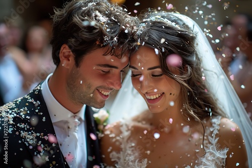 Sketch of a bride and groom releasing heart-shaped confetti during the recessional