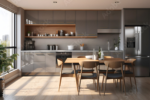 kitchen with sleek minimalist cabinets © sugastocks