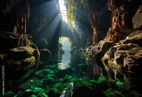 Amidst the rugged walls and serene waters, a hidden underground lake in a nature's embrace awaits to be explored within the depths of the cave © LifeMedia