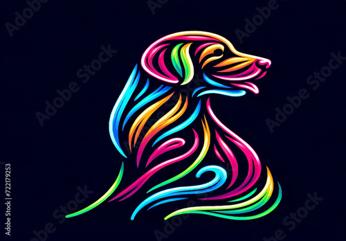 "Neon Playfulness: Vibrant Dog in Dynamic Neon Colors"
