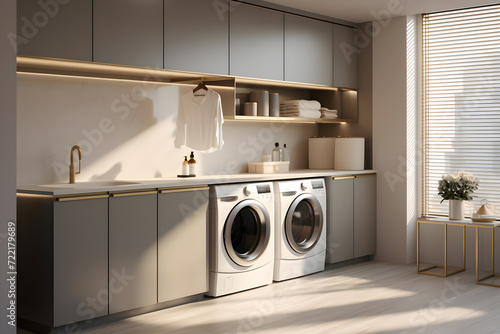 Laundry room with sleek minimalist cabinet