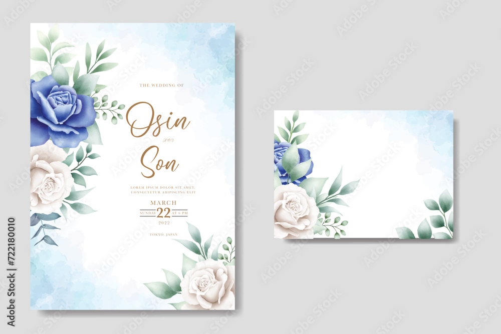  blue floral wedding card set