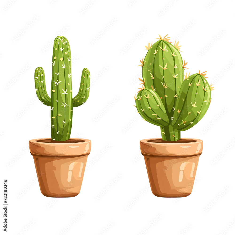 Cactuses in pots isolated on transparent background Cactuses in pots isolated on transparent background