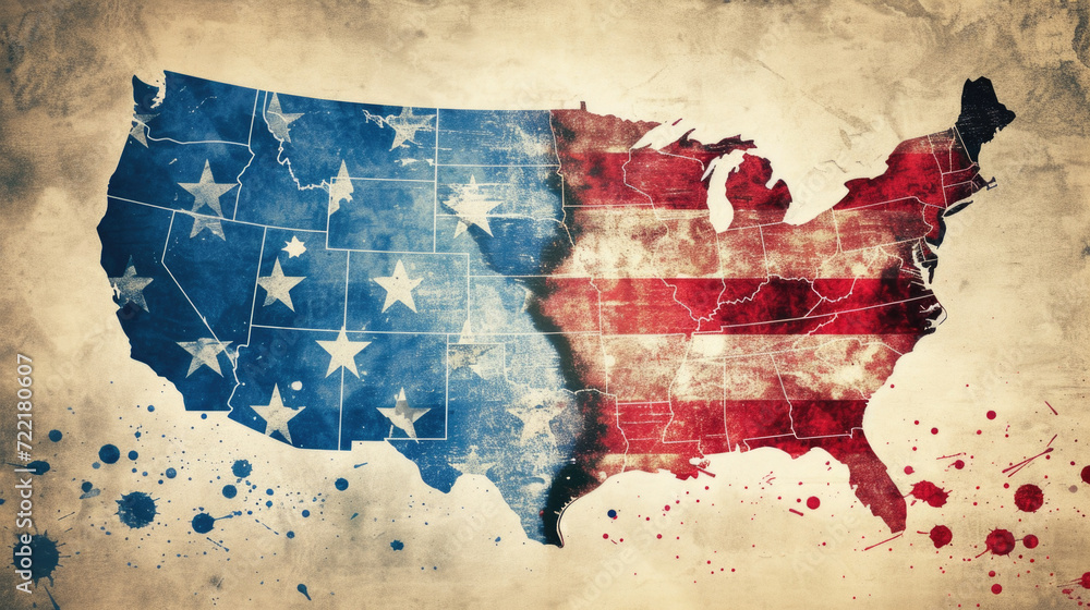 Divided USA Map Flag Illustration, Generative AI
