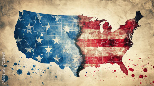 Divided USA Map Flag Illustration, Generative AI photo