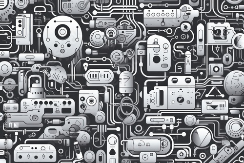 Pewter abstract technology background using tech devices and icons 