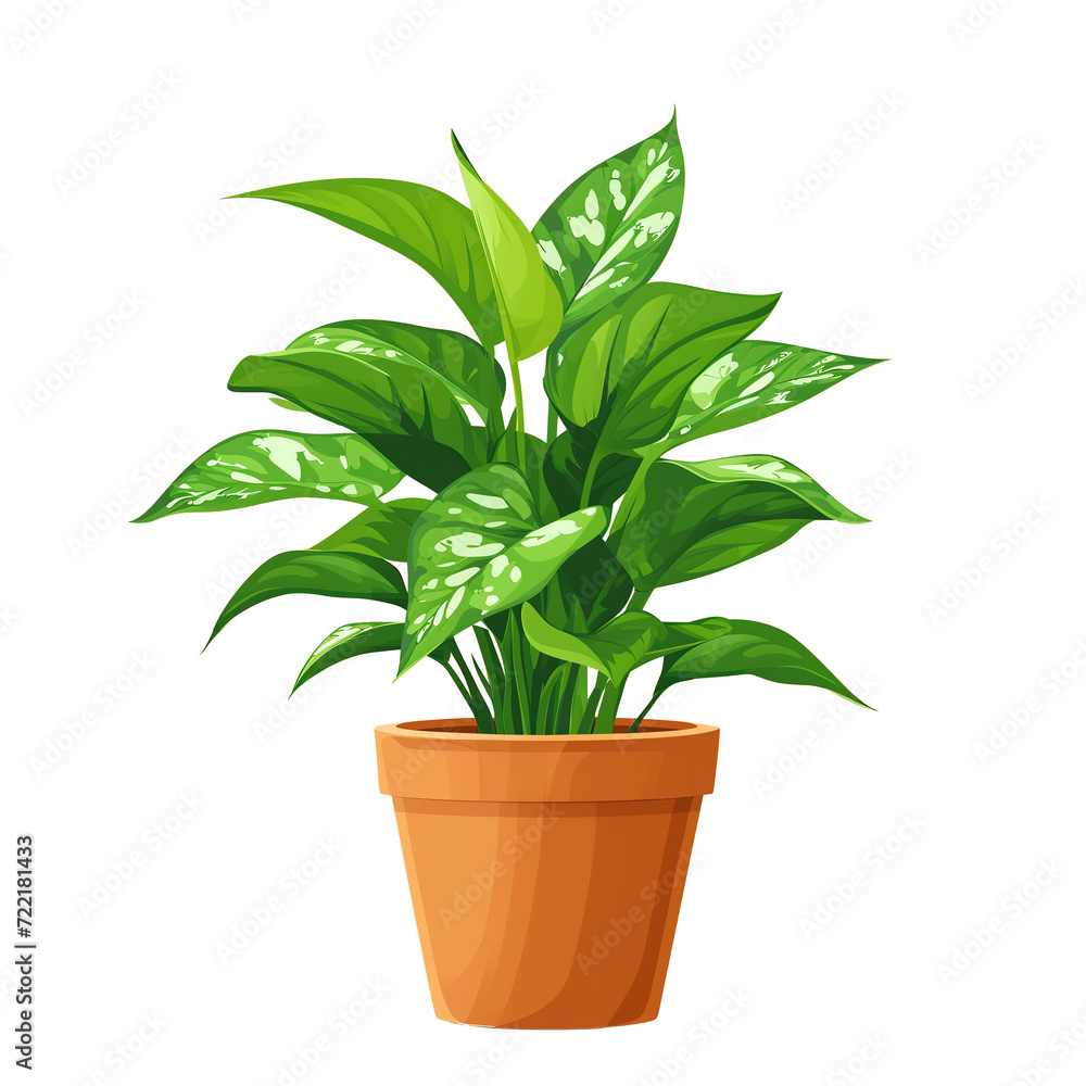 Illustration of aglonema flower plant in a pot isolated on transparent background