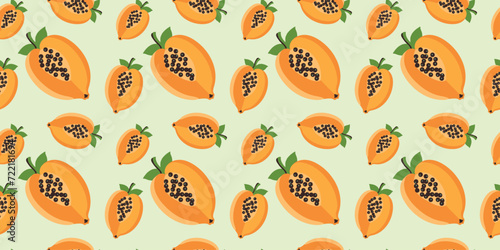 seamless cute papaya pattern  tropical juicy yellow-orange fruit