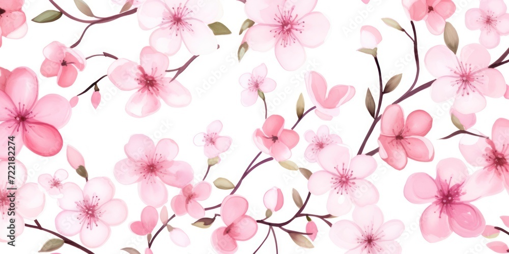 Pink several pattern flower, sketch, illust, abstract watercolor, flat design, white background
